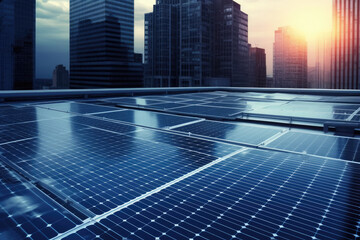 Wall Mural - solar panels on rooftop renewable energy in the city