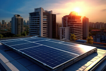 Wall Mural - solar panels on rooftop renewable energy in the city