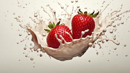 Wall Mural - strawberry and milk HD 8K wallpaper Stock Photographic Image