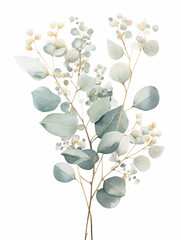 Wall Mural - Watercolor floral illustration set - green leaf branches collection, for eco wedding stationary, greetings, wallpapers, fashion, background. Eucalyptus, olive, green leaves. Generative AI