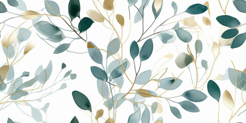 Wall Mural - Watercolor floral illustration set - green leaf branches collection, for eco wedding stationary, greetings, wallpapers, fashion, background. Eucalyptus, olive, green leaves. Generative AI