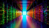 Fototapeta Przestrzenne - Data Center Server Room, Colorful Supercomputer Technology Abstract concept. Servers Modern Telecommunications, Artificial Intelligence. Generative AI