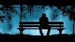 Despair in Silence: Silhouette of Troubled Person on Bench - Generative AI