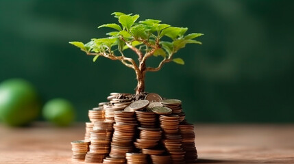 Wall Mural - ESG concept of environmental, social, and governance.ESG small tree on stack coins idea for esg investment sustainable organizational development. account the environment. Generative AI