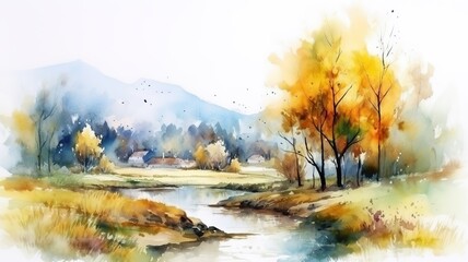 Wall Mural - a beautiful painting of a colorful landscape painted with watercolors