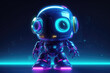 © Kateryna - Futuristic cute shiny toy robot. Cartoon android cyborg world. Neon 3d art cartoon character.