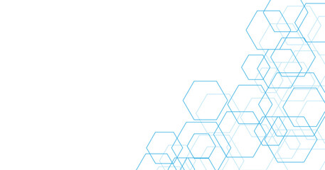 Geometric white backgrund blue line.blue hexagon on white background.
