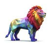 A full-body low poly 3D colorful rainbow lion isolated against a pure white background - Generative AI