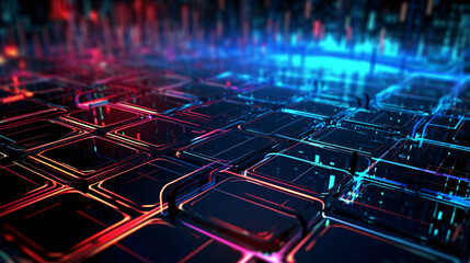 Wall Mural - a modern technology background with neon lights and lines -generative ai, ai generated