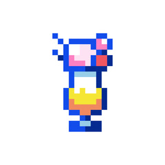 Wall Mural - Pixel art cocktail icon. 90s 8bit style illustration of cute summer beach cocktail. Cute pixel art y2k sticker or game element.	