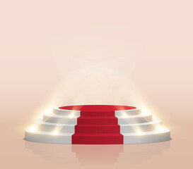 Aufkleber - Empty white stage with red carpet and with spotlights. Winner vector background