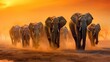 Walking beautiful elephants. Generative AI.