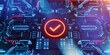 © Amgun - Check mark icon on a digital display with reflection. Concept of quality assurance, validation process, quality management, certification, quality control and compliance to regulations and standards.