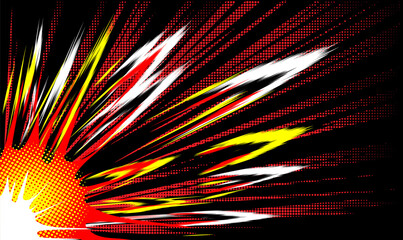 Explosion and dynamic lines of motion on a black background from bottom to top diagonally.