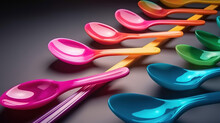 Different Colored Plastic Spoons. Generative Ai