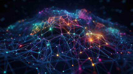 Neural Network, Intelligent Smart Grid and AI Concept, Blue Tech Background. Generative Ai