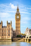 Fototapeta Big Ben - View across Thames river to Elizabeth tower, also known as Big Ben, at Westminster palace in London.