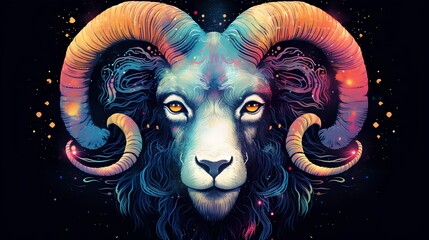Wall Mural - zodiac sign aries in cosmic space illustration. generative ai