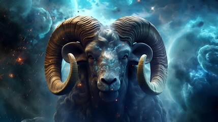 Wall Mural - zodiac sign aries in cosmic space. generative ai