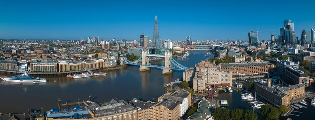 Wall Mural - Aerial view of the Tower Bridge in London. One of London's most famous bridges and must-see landmarks in London. Beautiful panorama of London Tower Bridge.