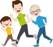 © watcartoon - family exercising together For Good Health Grandfather grandmother father mother daughter son