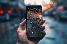 A Mobile Phone With A Broken Glass Screen. Ai Generated.