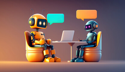 Chatbots robot working and chatting in computer. Generative AI illustration.