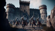 © drizzlingstarsstudio - 3D envision of a legion advancing towards a mediaeval fortress