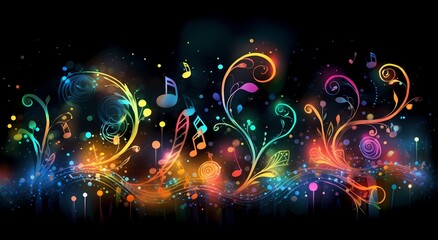 abstract background, colored musical score, instrument, concert, entertainment