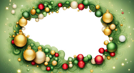 Wall Mural - Christmas card frame with baubles and christmas decor and a blank centre transparency png file