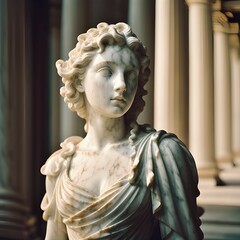 Wall Mural - Image of a white marble statue of a young woman with alabaster skin known as Aphrodite, the beautiful Greek goddess of love. She was also known to the Romans as the Roman goddess Venus.