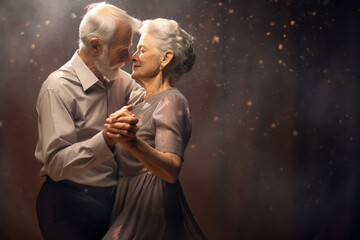 Sticker - a senior couple dancing, embodying love, vitality, and spontaneity. The scene underscores the freedom and enjoyment of life in retirement, reflecting active aging