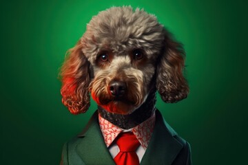 Anthropomorphic dog poodle dressed in a suit like a businessman. business concept. AI generated, human enhanced