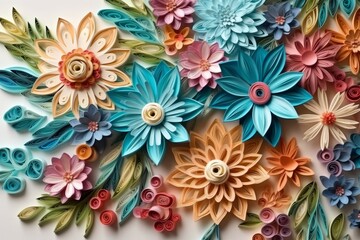 Abstract flowers made of paper, handmade. Ecology concept. AI generated, human enhanced.