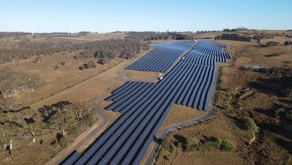 Wall Mural - aerial drone view of the hybrid gullen solar farm and gullen range wind farm for renewable clean ene