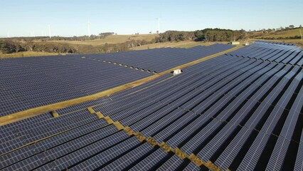 Wall Mural - aerial drone view of the hybrid gullen solar farm and gullen range wind farm for renewable clean ene