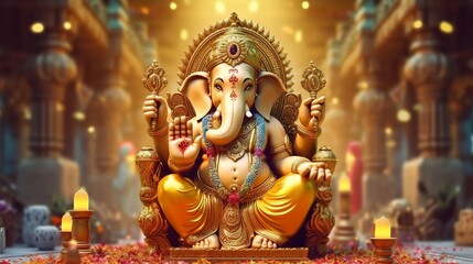 Wall Mural - Ganesha Chaturthi, Ganesha illustration, Generative ai