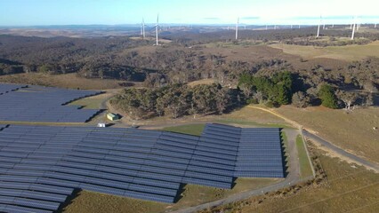 Wall Mural - aerial drone view of the hybrid gullen solar farm and gullen range wind farm for renewable clean ene