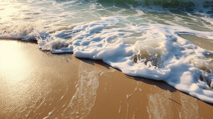 Wall Mural - Close-up soft wave of the sea on the sandy beach