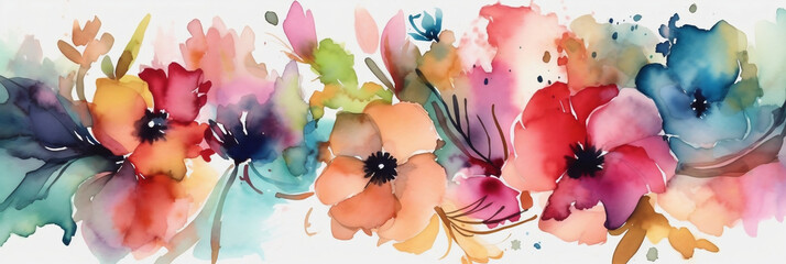 Canvas Print - Abstract colorful watercolor flowers, Generative AI