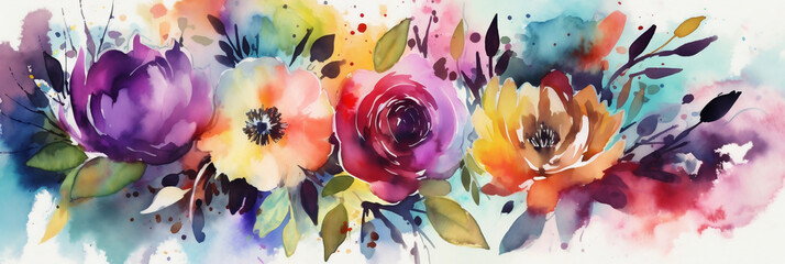 Sticker - Abstract colorful watercolor flowers, Generative AI