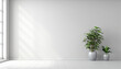 Empty white room with plant and window, 3D illustration, ai generative., mockup