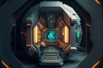 Wall Mural - abstract in futuristic interior architecture of spaceship with power generative technology. concept 