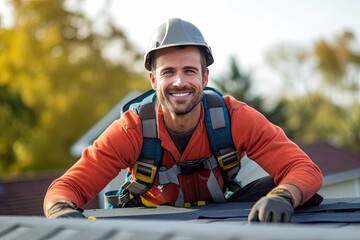 Construction worker working in a roof.