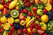 Fruit background, many fresh fruits mixed together