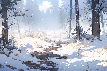 Poster - Anime style, Winter forest