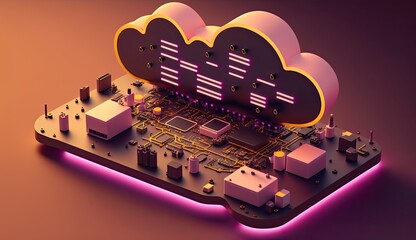 Wall Mural - Cloud computing technology concept. Futuristic illustration AI generated	
