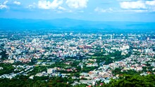 Time Lapse City View With Blue Sky And Clouds Of Chiang Mai Thailand.     
