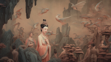  Scenes of Chinese traditional palace maid paintings