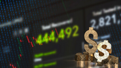 The gold dollar symbol on chart background for business concept 3d rendering